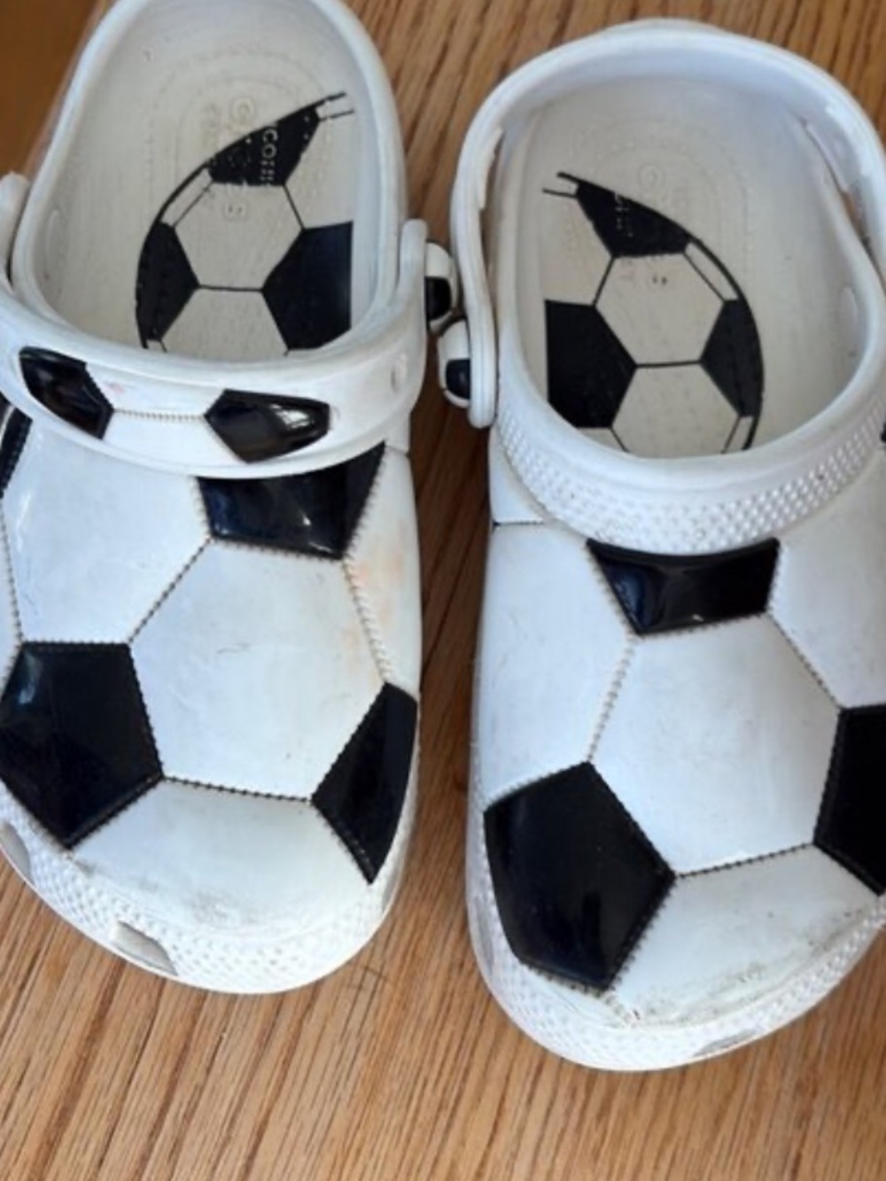 CROCS Kids Soccer Print Clog-Style Slip Ons in White & Black